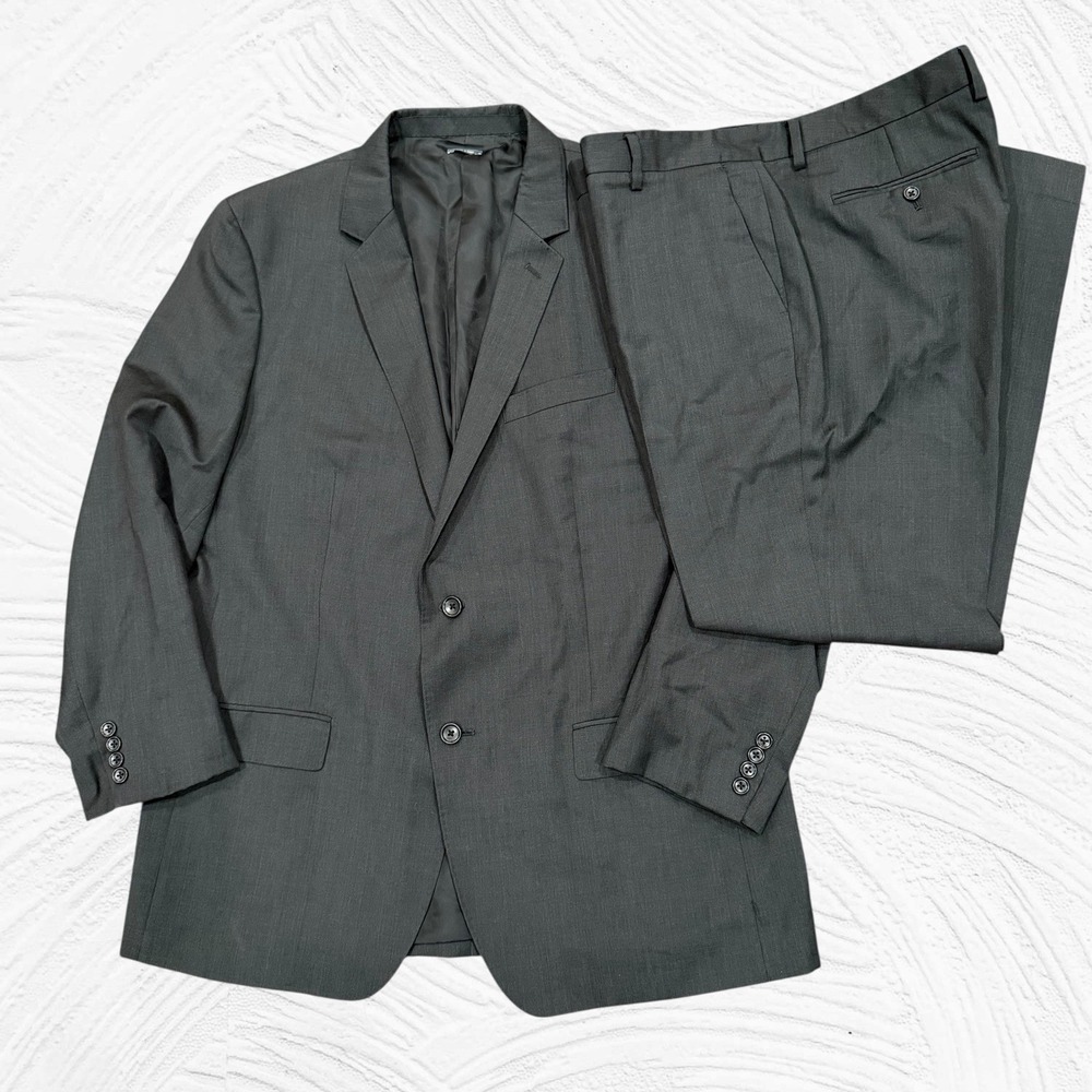 Bonobos X Marzotto Italian Wool 2 pc Suit Blazer 46R Pants 36x30.5 Charcoal Gray